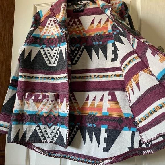 Hooey Southwestern Flannel Button Up Jacket Women’s M Cotton Red Wine Black Tan - Picture 4 of 17